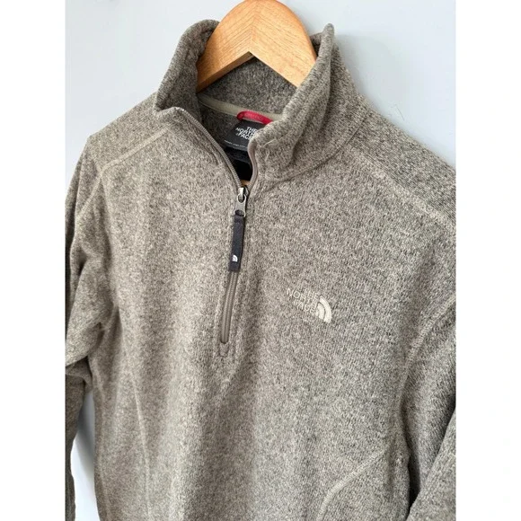 The North Face Gordon Lyons Quarter Zip Fleece Sweater Mens Small Brown Heather - Picture 1 of 7